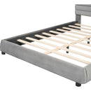 Queen Size Velvet Upholstered Platform Bed,Solid Frame and Stylish Curve-shaped Design, Gray