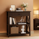 Rustic Bookshelf With Drawer Walnut Brown Industrial Wood And Metal