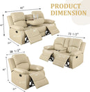 Beige Manual Leather 3 Piece Recliner Sofa Set For Living Room