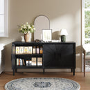 60' Premium Rustic American Farmhouse Credenza in Elegant Black - Symmetrical Sunburst Door Design, Heavy-Duty TV Stand with Adjustable Shelves, Black Wood Storage Cabinet