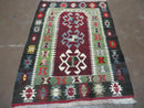 3' 8" X 5' Vintage Turkish Kilim Handmade Flat Weave Wool Rug Veg Dyes