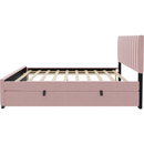 Full Size Velvet Upholstered Platform Bed with Twin Size Trundle, Pink