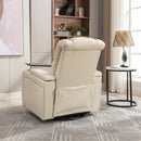 Home Theater Recliner with 270 Degree Swivel, PU Leather, Power Recliner with Tray Table, Phone Holder, Cup Holder, USB Port, White