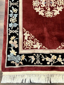 Dark Red Chinese Wool Rug 4x6, Chinese 90 Line Rug, Carving Rug, Handmade, Pair B