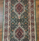 Green Indo Persian Bidjar Runner Rug 3x10, Green and Red