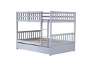 Full Over Full Rubber Wood Bunk Bed with Trundle, Ladder and Guardrails, Convertible to 2 Full Size Beds, with Twin Size Trundle,Light Grey