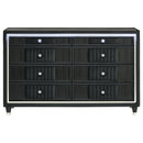 Ravenne 8-drawer Velvet Upholstered LED Dresser Cabinet Black