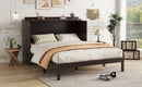 Queen Size Murphy Bed, Pine Wood Cabinet Bed with Power Station and Rattan Decoration Panel,Espresso