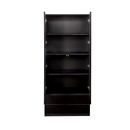 Display Cabinet with Glass Doors, Curio Storage Cabinet with 2-Drawer, Bookcase with LED Lights, Black