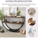 Rustic Industrial Design Demilune Shape Textured Metal Distressed Wood Console Table (Dark Brown)