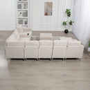 Convertible Sectional Corduroy  Sofa with Storage Ottoman,Cupholders, USB Ports for Living Room Apartment,Beige