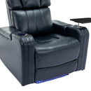 Blue PU Leather Power Recliner Theater Chair with Cooling Cup Holder, Bluetooth Speaker, LED Lights, USB Ports