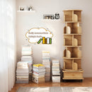 6 Tier Rotating Bookshelf, 360° Display Round Spinning Bookshelf with Wheels and Drawer, Space-Saving, Small Space Rotating Bookshelf Tower for Bedroom, Living Room, Home, Office, Wood Color