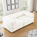 Stylish White Chenille 2-Seater Sofa with Storage Seat and Cylindrical Backrest