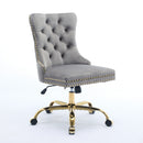 A&A Furniture Office Chair,Modern Velvet Upholstered Tufted Button Home Office Chair with Golden Metal Base,Adjustable Desk Chair Swivel Office Chair (Gray)