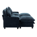 Contemporary Chenille Upholstered Sectional Sofa with Ottomans, USB Ports, Cup Holders & Storage, Blue