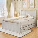 Farmhouse Style Wood Panel Bed Frame Four Square Poster Bed with Three Storage Drawers,King, Ancient White
