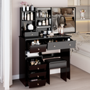 37' Middle Size Left Drawer Desktop Vanity Table + Cushioned Stool, Extra Large Right sliding mirror, Multi Layer High Capacity Storage, Practical Fashionable Dresser, Suitable For Large Space