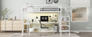 Queen Size Loft Bed with L-shaped Desk and USB, Metal Loft Bed with Wardrobe and Adjustable Shelf, High Loft Bed with LED for Kids Teens Adults, White