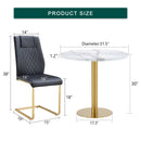 Table and chair set.31.5 Inch Elegant White Marble Pattern Round Dining Table - Suction Molding Annular Texture.Paired With 4 Black High-quality PU Chairs With Arched Golden Metal Legs.