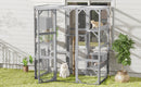 Outdoor Cat House, DIY Cat Enclosure Catio with Double Enter Doors, Light Grey Pine Wood, 62.8'L x 32.2'W x 68.5'H