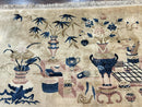 Chinese Rug 5x3, Horizontal Rug, Vases Flowers, Handmade Antique Vintage Carpet, Peking Rug, Chinese Wool Rug