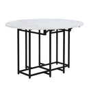 TOPMAX Space-Saving 5-Piece Extendable Kitchen Dining Table Set for Small Spaces - Round Faux Marble Top with Black Frame, 4 Upholstered Chairs, Compact Foldable Design,White+Beige