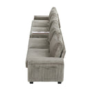 Modern 4-Seater Corduroy Sofa Couch with USB Ports, Hidden Storage Arms, and Flip-Top Cup Holders, Brown, 133 Inches