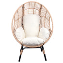 New Grid Style  PE Wicker Weaving Patio Egg Chair with Natural Color Rattan Beige Cushion