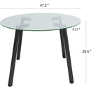 Modern simple table with a glass round table and four chairs. Transparent tempered glass countertop, black metal legs, suitable for kitchen living room dining room (set of 5)