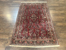 Antique Persian Sarouk Rug 4x7, Hand Knotted Wool Red Persian Carpet, Floral