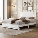Queen Size PU Upholstered Bed, Headboard with LED Light Strips and Sparkling Shiny Decoration, No Box Spring Required, White