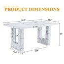 Stylish Marble Textured Dining Table with White MDF Finish and Glass Elements, 64.5 x 35.4 Inch