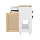 Pet-Friendly Furniture Style Cat Litter Box House with Sisal Scratching Door and Charging Socket, Beige+White MDF