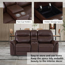 Power Recliner Sofa Set With LED Leather 3 Piece Brown Living Room