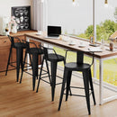 24 Inch Black Outdoor Metal Bar Stools Set of 4 Counter Height Large Ergonomic Seats