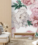 Gentle Peonies on White Background Wallpaper