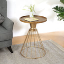 Hollow Edge Retro Art Pine Side Table with Antique Gold and Natural Color, Iron and Pine Construction, 18-Inch Diameter
