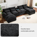123*55'Modern U-shaped Sectional Sofa with Console,Cup Holders and USB Charger,6 Seat Upholstered Symmetrical Indoor Furniture,Comfy Chenille Cloud Couch with Chaise for Living Room,Apartment,5 Colors