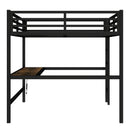 Metal Queen Size Loft Bed with Power Outlet and LED Lighted, Space-Saving, Noise Reduced, Black