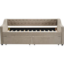 Twin Size Upholstered Daybed with Storage Drawers, Solid Wood Sofábed Bed Frame with Velvet Fabric & Wood Slat Support for Bedroom, Living Room, Office,Light Grey