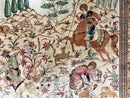 Silk Persian Qum Rug 3x5, Hunting Pattern, Handmade Vintage Carpet, Signed by Master Weaver, Horsemen Pictorials, Super Fine 650 KPSI