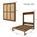 Full Size Solid Wood With Rattan Murphy Bed Cabinet Space-Saving Bed with 1 Side Cabinet Storage Shelf, Perfect for Guest Room, for Bed Room, Guest Room, Home Office, Walnut