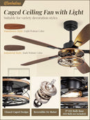 52 Inch Black Farmhouse Ceiling Fan With Light And Remote