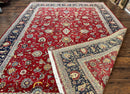 Pak Persian Rug 9x12, Red and Navy Blue, Floral Allover, Hand Knotted Vintage Wool Carpet, Fine 260 KPSI