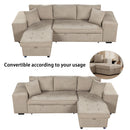 Modern L-Shape 3 Seat Reversible Sectional Couch with Pull Out Sleeper, Storage Chaise & 2 Stools, Cream, Linen Chenille