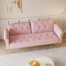 Velvet Sofa Bed with Nail Head Trim and Matching Throw Pillow, Pink, 69.7-inch