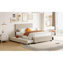 Queen Size Velvet Upholstered Platform Bed with 2 Drawers and 1 Twin XL Trundle- Beige