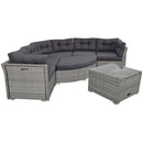 Elegant Patio Furniture Set Outdoor Daybed Rattan Sectional with Cushions and Center Table, Grey, Iron + Rattan