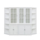 Retro Style Wall Suit with Glass Doors, 75.25'' Tall Display Cabinets & Triangle Sided Bookshelves, White